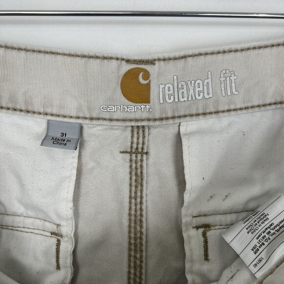 DISTRESSED- Carhartt Men's Size 31 Relaxed Fit Work Cargo Shorts Tan Khaki Beige - Picture 12 of 14